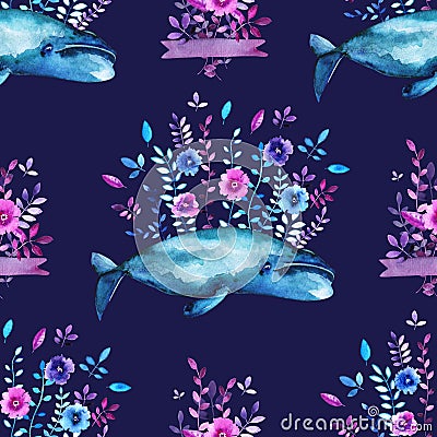 Floral whale pattern Stock Photo