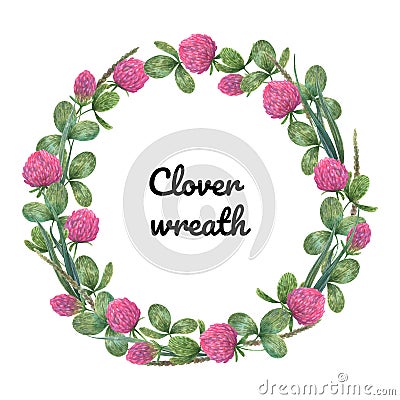 Watercolor floral wreath of red clover Stock Photo