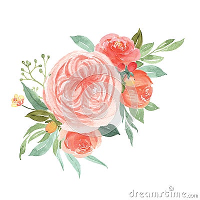 Watercolor florals hand painted with text banner, lush flowers aquarelle isolated on white background. Stock Photo