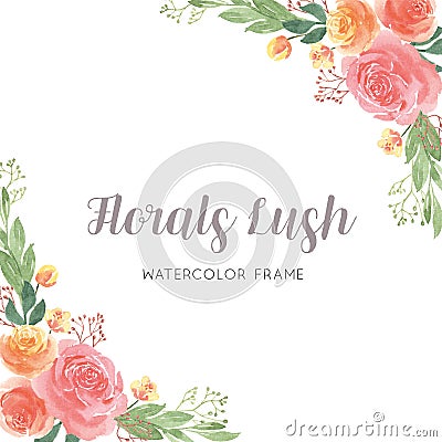 Watercolor florals hand painted with text banner, lush flowers aquarelle isolated on white background. Stock Photo