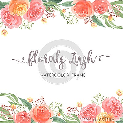 Watercolor florals hand painted with text banner, lush flowers aquarelle isolated on white background. Stock Photo