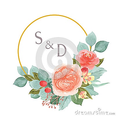 Watercolor florals hand painted with text banner, lush flowers aquarelle isolated on white background. Stock Photo