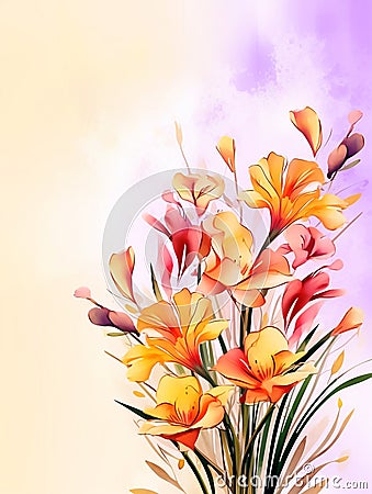 watercolor flower background - freesias Cartoon Illustration