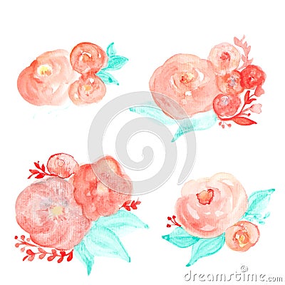 Watercolor flower bouquet vector. Watercolor floral set Vector Illustration