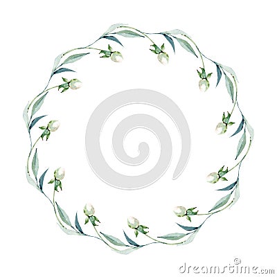 Watercolor flower circle frame Stock Photo