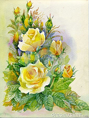 Watercolor Flower Collection: Roses Stock Photo