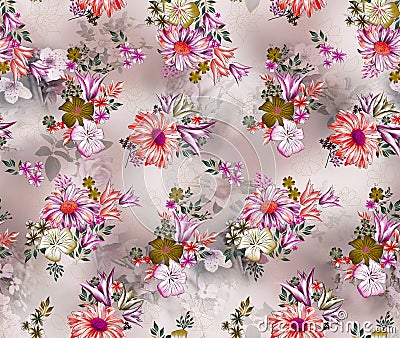 Watercolor flower pattern with background Stock Photo
