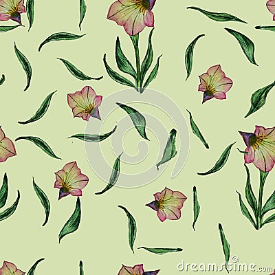 Watercolor flower pattern seamless art Stock Photo