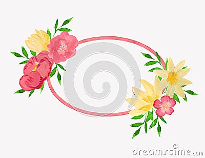 Flower pink frame with pink and yellow flower Cartoon Illustration