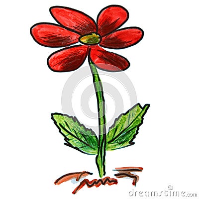 Watercolor flower red cartoon figure, isolated on Stock Photo