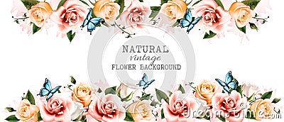 Watercolor flower vintage background with beautiful roses Vector Illustration