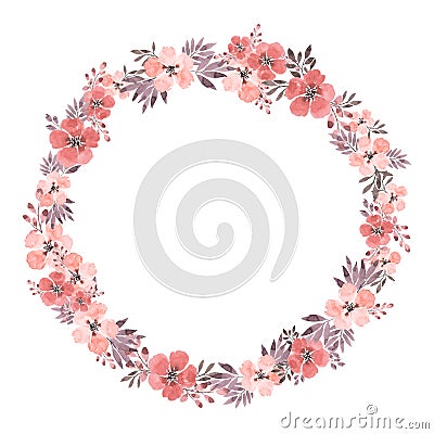 Watercolor flower wreath for the design of invitations, wedding cards, Valentine`s day, and others Stock Photo