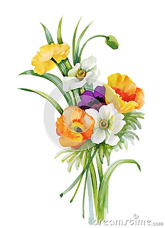 Watercolor flowers in classical style on a white background Vector Illustration