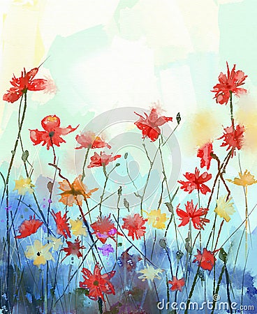 Watercolor flowers painting.Spring floral nature Stock Photo