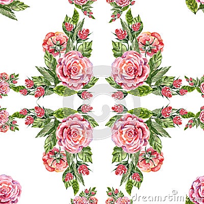 Watercolor illustration with roses on white background. Stock Photo