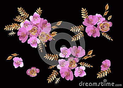 Watercolor flowers roses peonies seamless pattern. Stock Photo