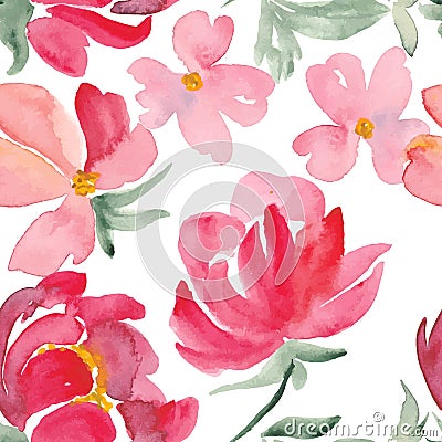 Watercolor flowers seamless pattern. Vector Illustration