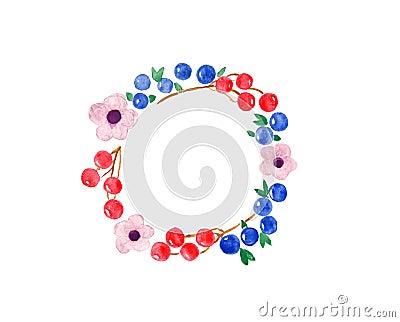 Watercolor. Flowers on a white background. Wreath Stock Photo