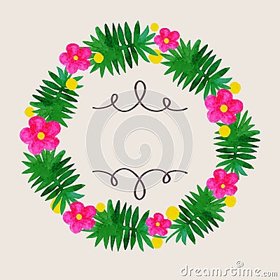 Watercolor flowers wreath Vector Illustration