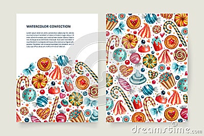 Watercolor flyer template with confectionery Cartoon Illustration