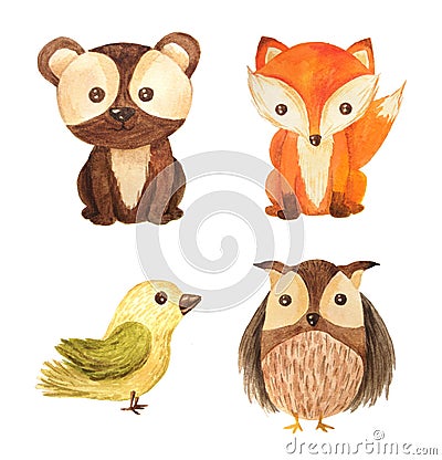 Watercolor forest animal children illustration Cartoon Illustration