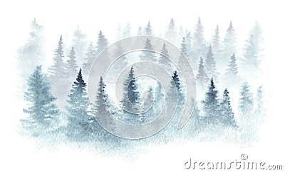 Watercolor forest in a fog Stock Photo