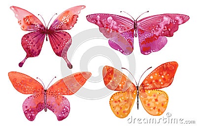 Watercolor four butterflies Cartoon Illustration