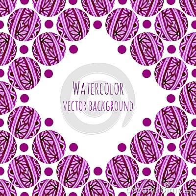 Watercolor frame background with pink floral circles knitting texture. Hand drawn vector illustration Vector Illustration