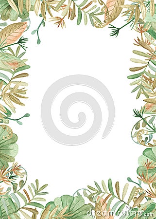 Watercolor frame with dinosaurs and pre-historical plants. Stock Photo