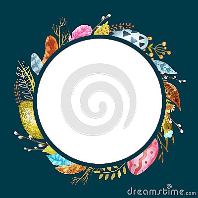 Watercolor frame with elements of happy Easter holiday Stock Photo