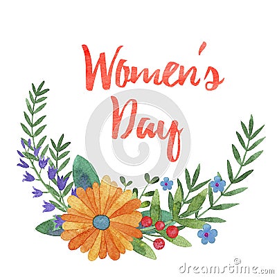 Watercolor frame flowers in Women`s day Stock Photo