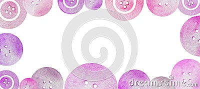 Watercolor frame of round pink sewing button. Baby girl sewing button frame no text Stock Photo