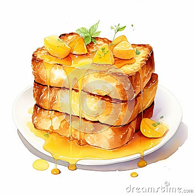 watercolor french toast on white background generative AI Stock Photo