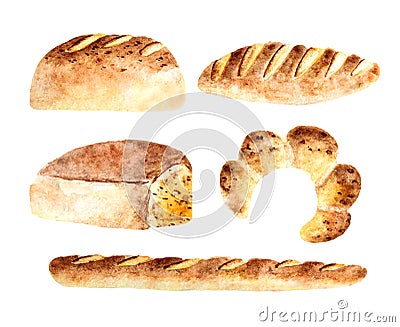 Watercolor fresh bread bakeries Stock Photo