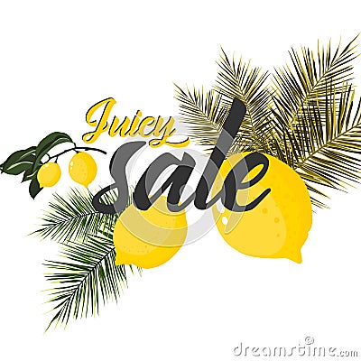 Summer Sale Poster With Lemon, Vector Illustration Stock Photo