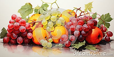watercolor fruit isolated on white. AI Generated Stock Photo