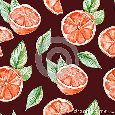 Watercolor fruit pattern grapefruit, summer print for the textile fabric, wallpaper, poster background, social media template, Stock Photo