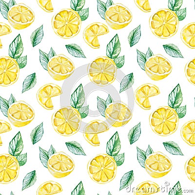 Watercolor fruit pattern lemon, summer print for the textile fabric, wallpaper Stock Photo