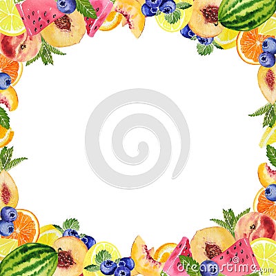 Watercolor fruits frame Stock Photo