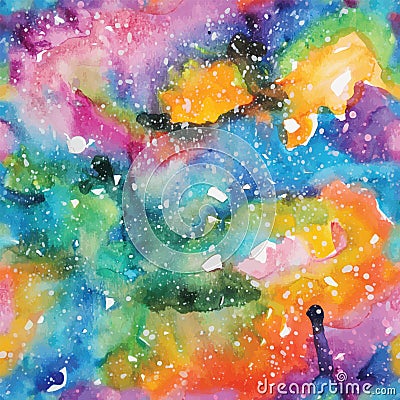 Watercolor galaxy illustration. Seamless pattern. Vector Illustration