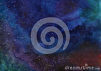 Watercolor galaxy Nebula Space image background with stars Stock Photo