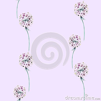 Watercolor garden flowers, branches and leaves of chives. Meadow plants botanical in seamless background for wallpapers, prints, t Stock Photo
