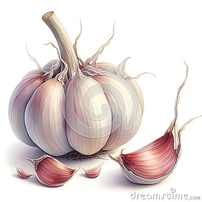 Watercolor garlic for food card decor Stock Photo