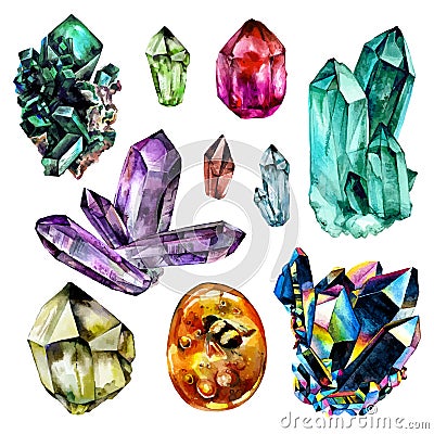 Watercolor Gems collection Vector Illustration