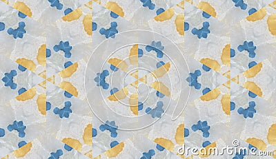 Watercolor Geometric Pattern. Blue Bohemian Artwork. Watercolor Blocks Pattern. Stain Tile. Stock Photo