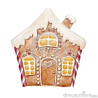 Watercolor gingerbread house Cartoon Illustration