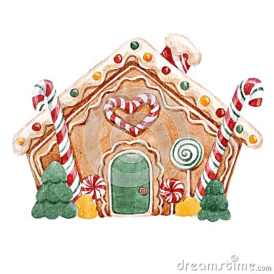 Watercolor gingerbread house Cartoon Illustration