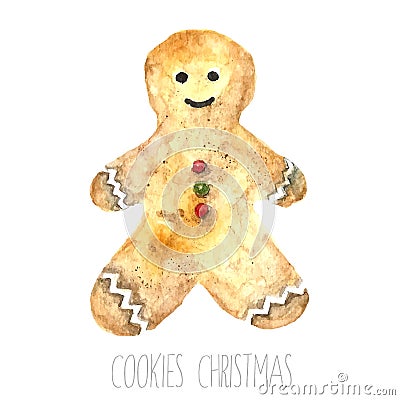 Watercolor gingerbread man. Vector Illustration