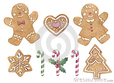 Watercolor gingerbread set Stock Photo