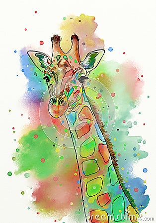 Watercolor giraffe Cartoon Illustration
